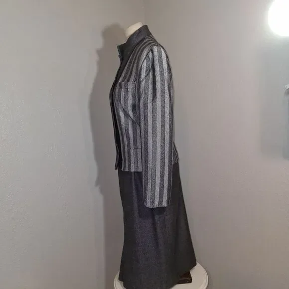 Louis Feraud Gray 2 Piece Jacket & Midi Skirt Set Size 8 - Picture 2 of 16